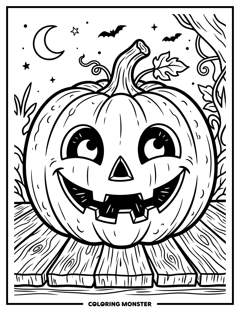 Cheerful Jack-o'-Lantern Coloring Page