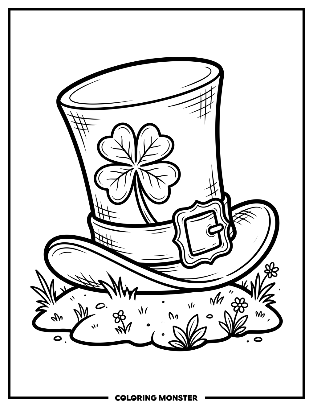 Cheerful Leprechaun Hat With Shamrock Coloring Page
