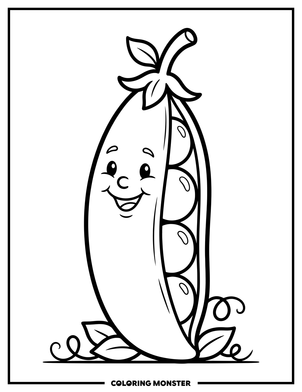 Cheerful Pea Pod Coloring Page