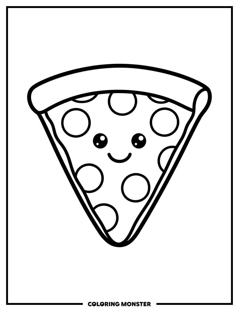 Cheerful Pepperoni Pizza Slice Coloring Page