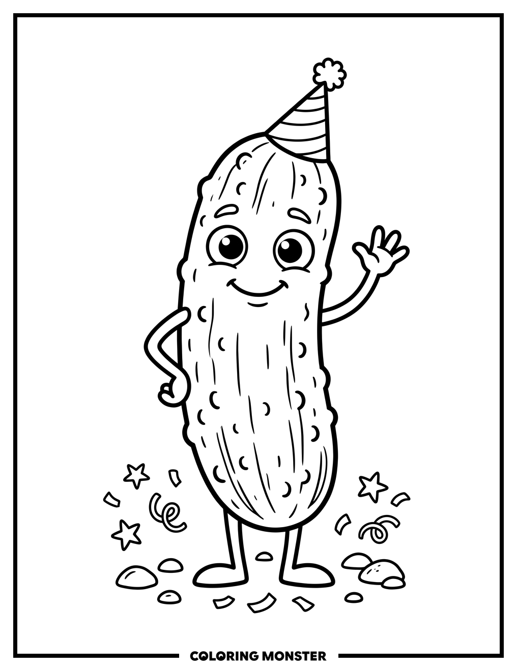 Cheerful Pickle With Party Hat Coloring Page