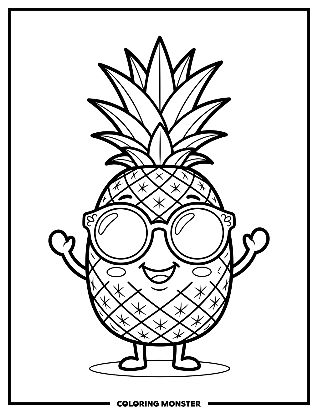 Cheerful Pineapple with Sunglasses Coloring Page