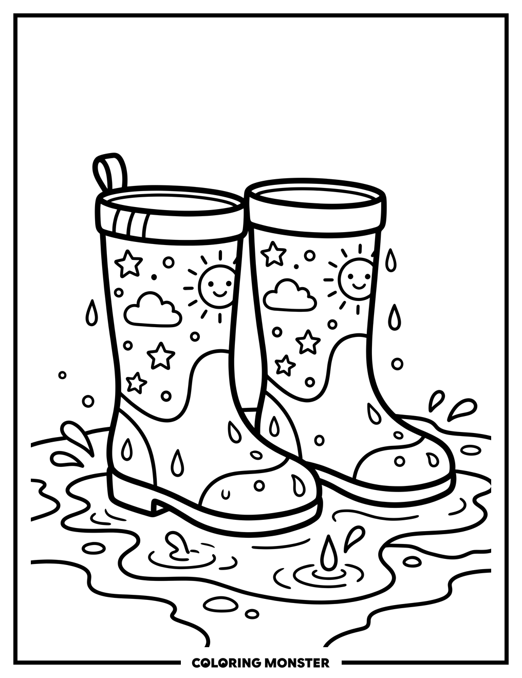 Cheerful Rain Boots Coloring Page