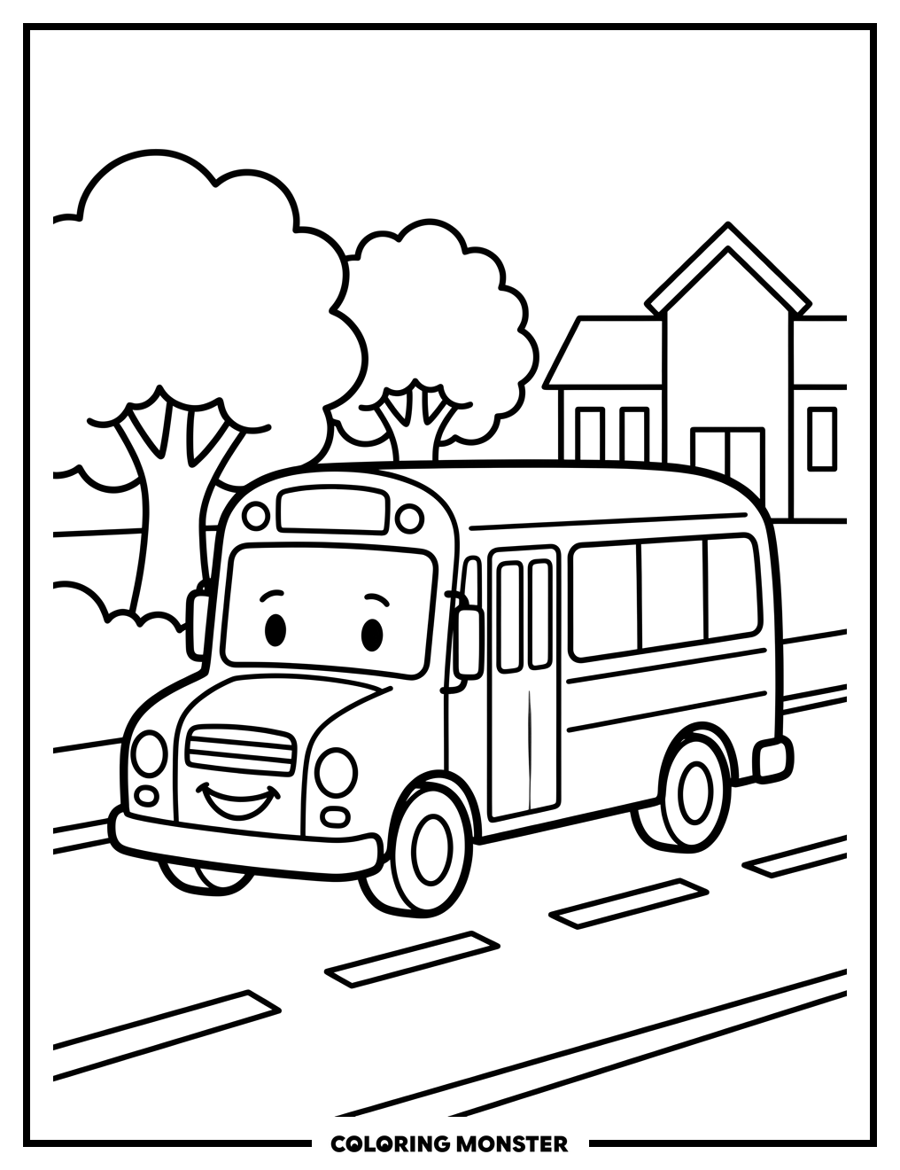 Cheerful School Bus Coloring Page