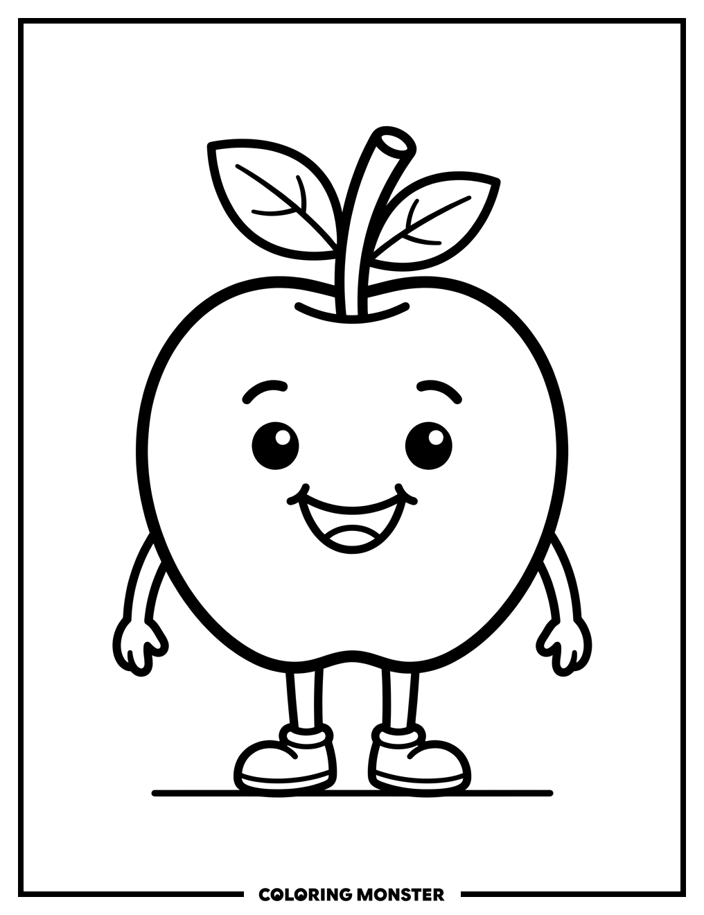 Cheerful Smiling Apple Coloring Page