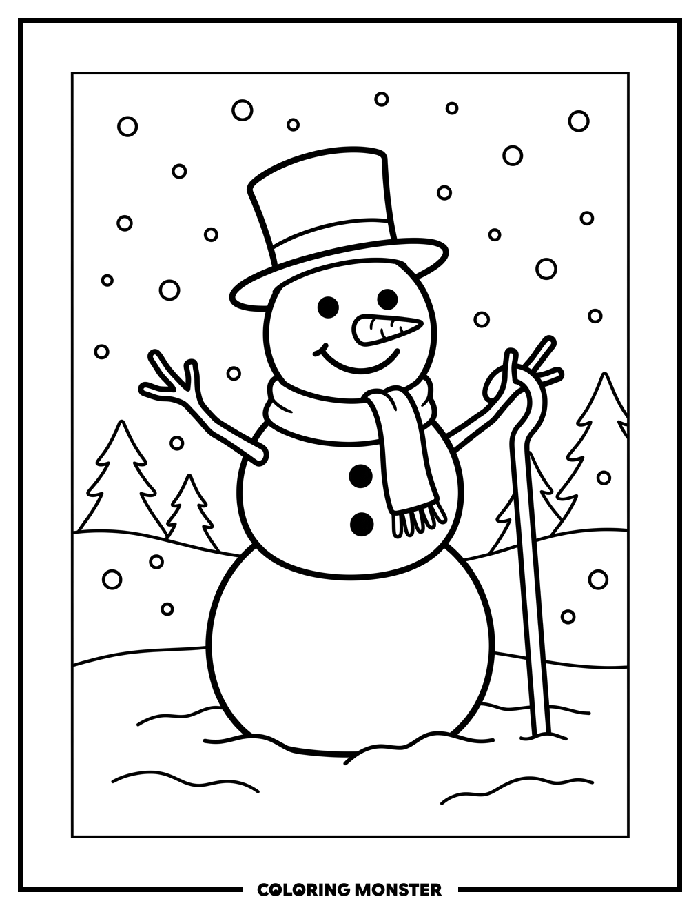 Cheerful Snowman in Winter Scarf Coloring Page