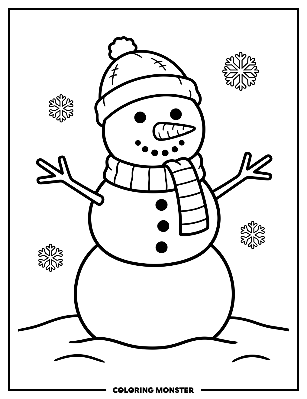 Cheerful Snowman With Hat And Scarf Coloring Page