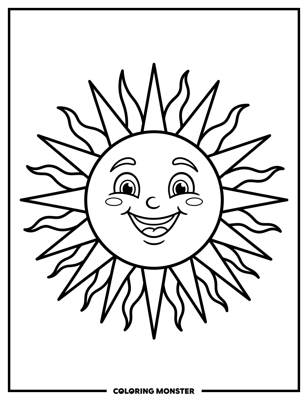 Cheerful Sun Face Coloring Page