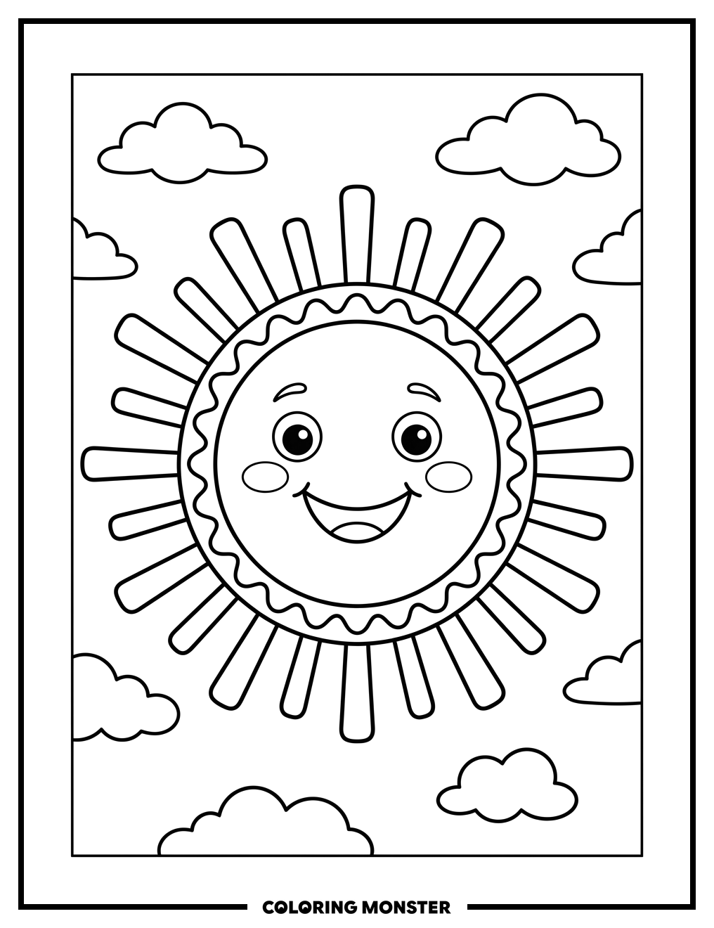 Cheerful Sun in Blue Sky Coloring Page