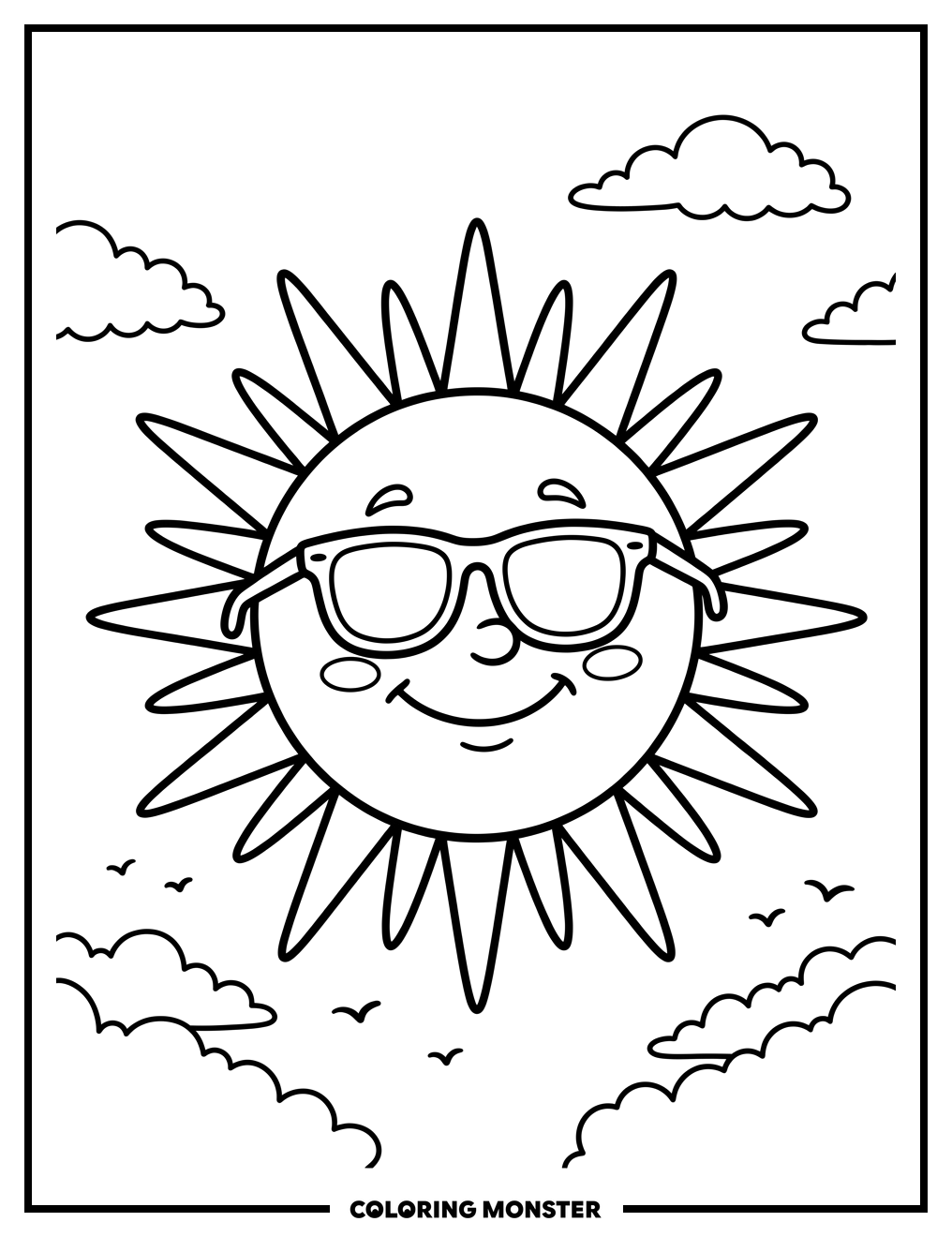 Cheerful Sun Wearing Sunglasses Coloring Page