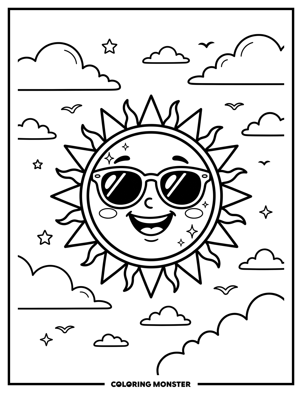 Cheerful Sun Wearing Sunglasses Coloring Page
