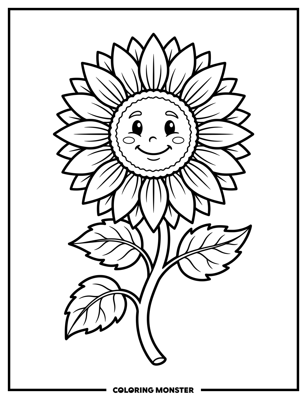 Cheerful Sunflower with Smiling Face Coloring Page