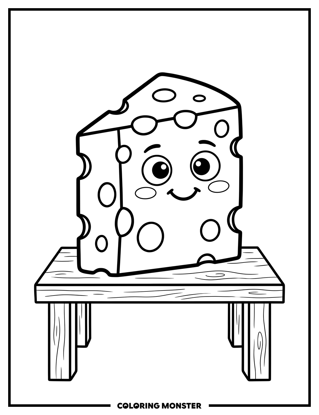 Cheerful Swiss Cheese Slice Coloring Page