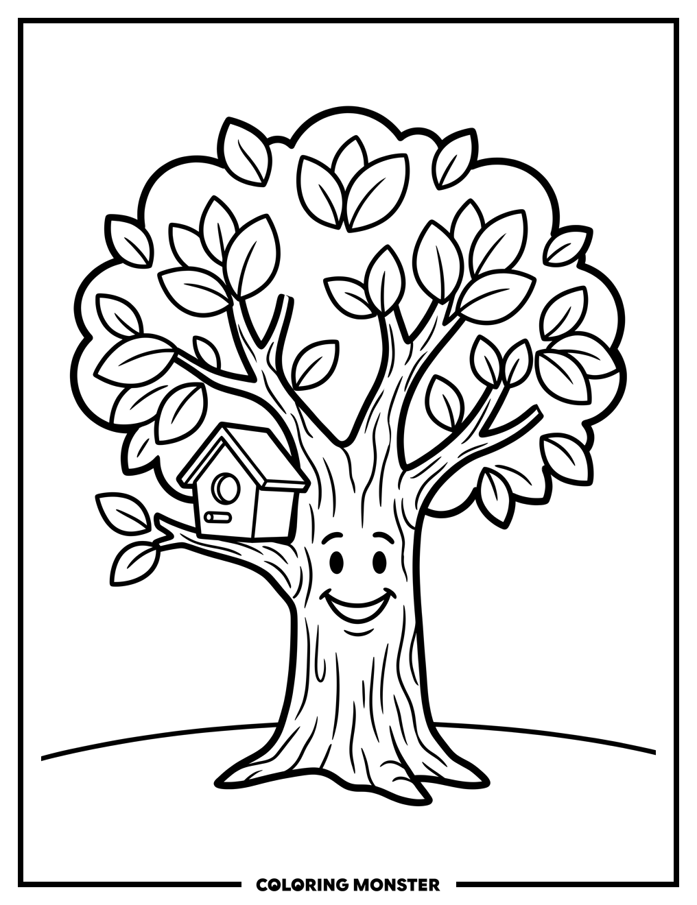 Cheerful Tree With Birdhouse Coloring Page