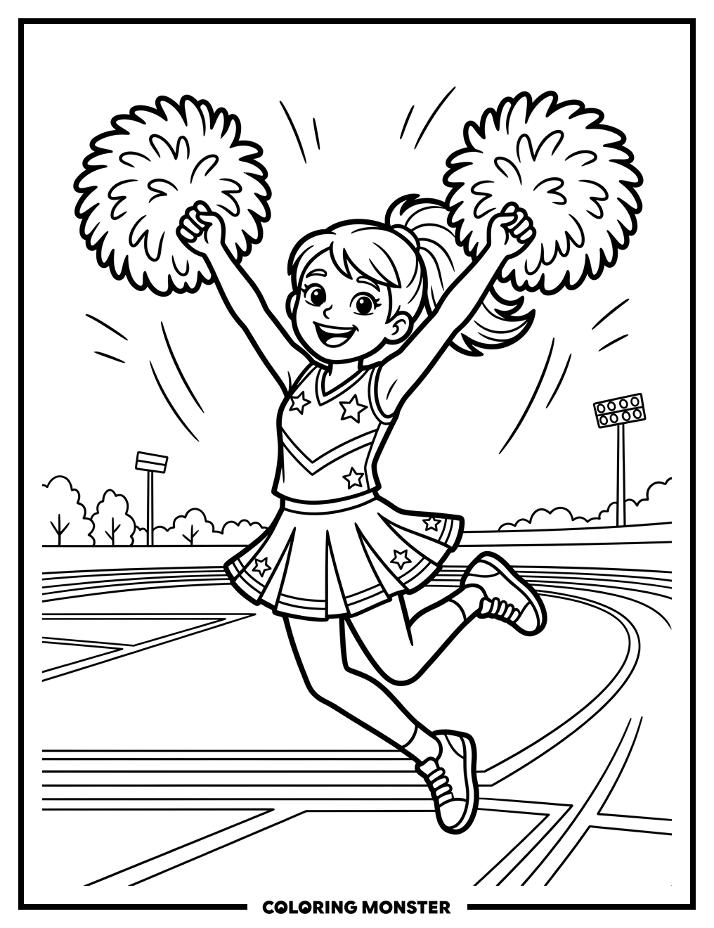 Cheerleader in Mid-Air Coloring Page