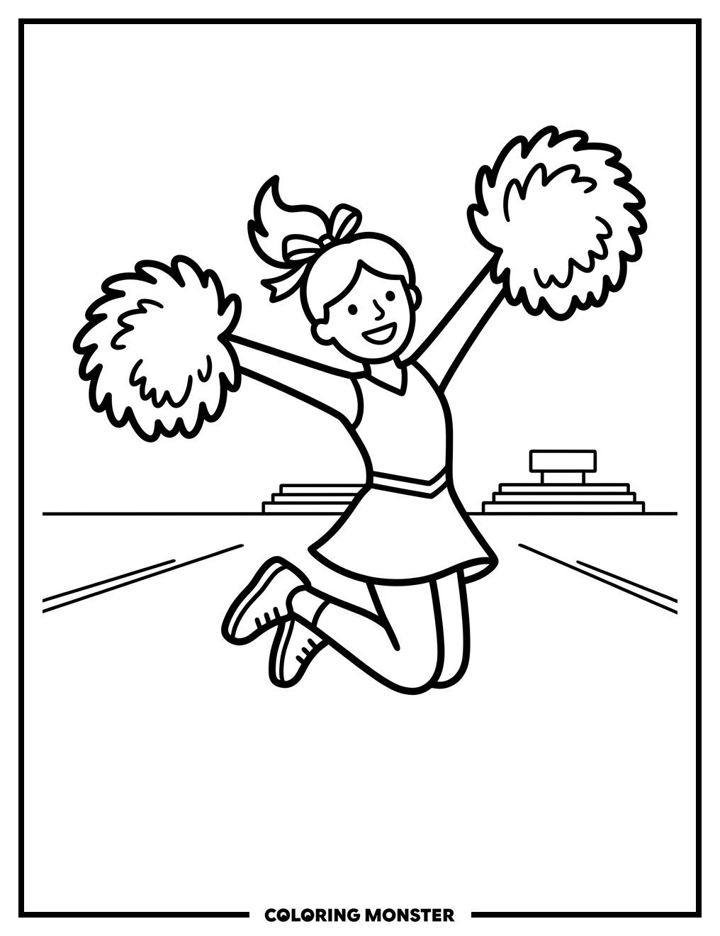 Cheerleader Leaping with Pom Poms Coloring Page