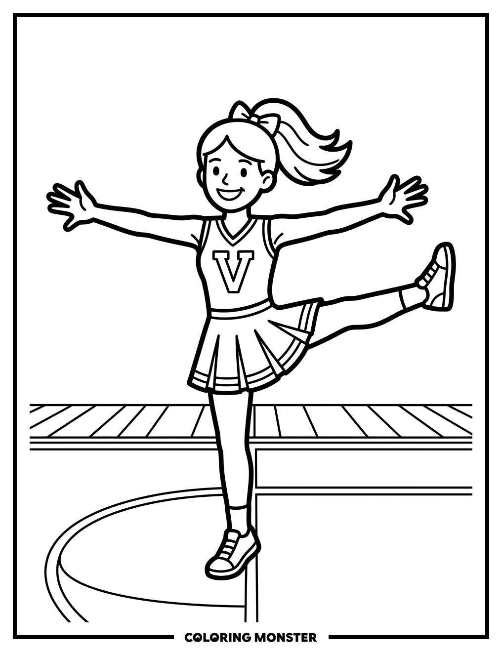 Cheerleader Performing Gymnastics Stunt Coloring Page