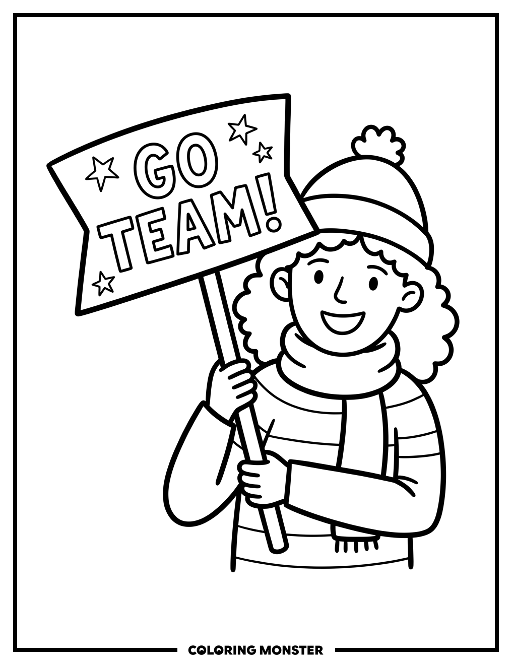 Cheerleader With "Go Team!" Sign Coloring Page