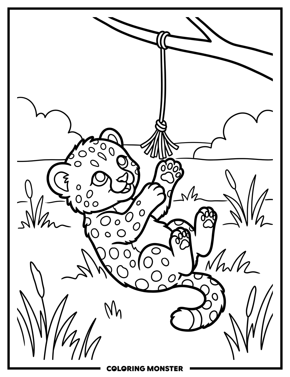 Cheetah Cub Plays With Toy Coloring Page