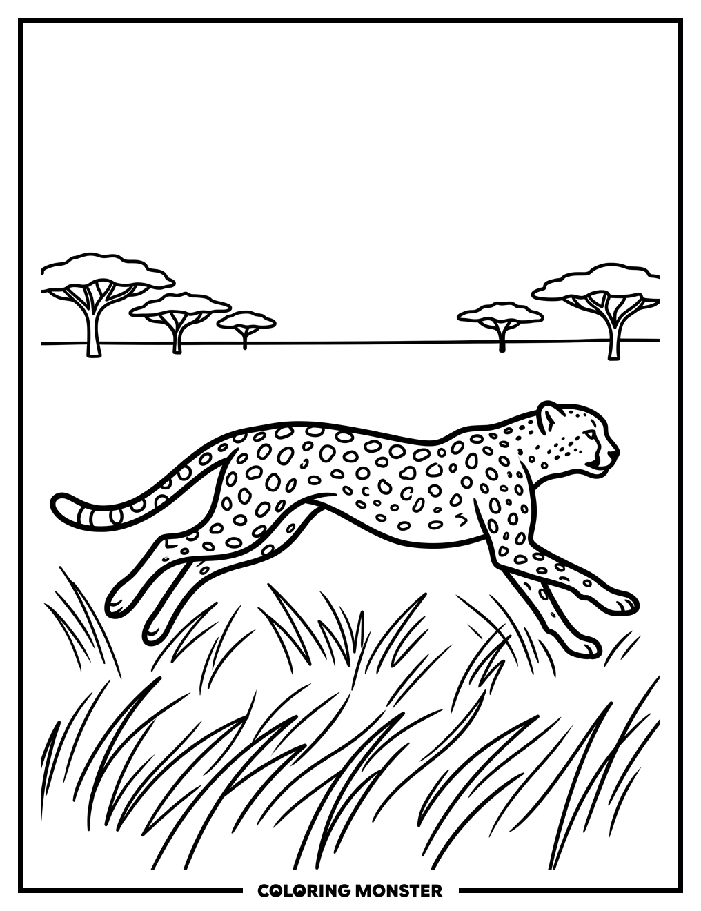 Cheetah Running Across Savanna Coloring Page