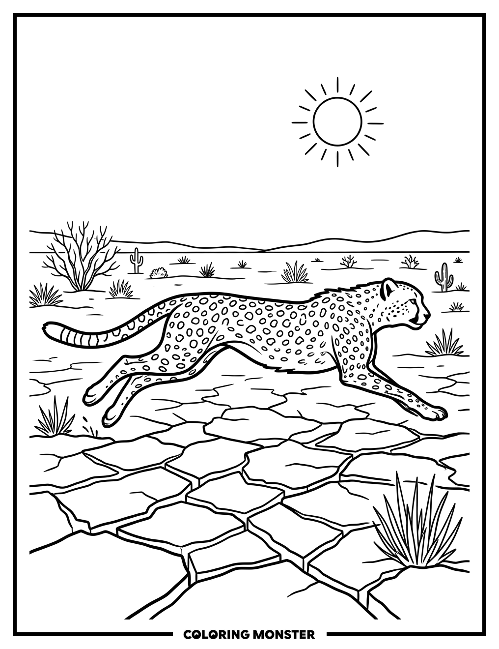 Cheetah Running on Dry Plains Coloring Page