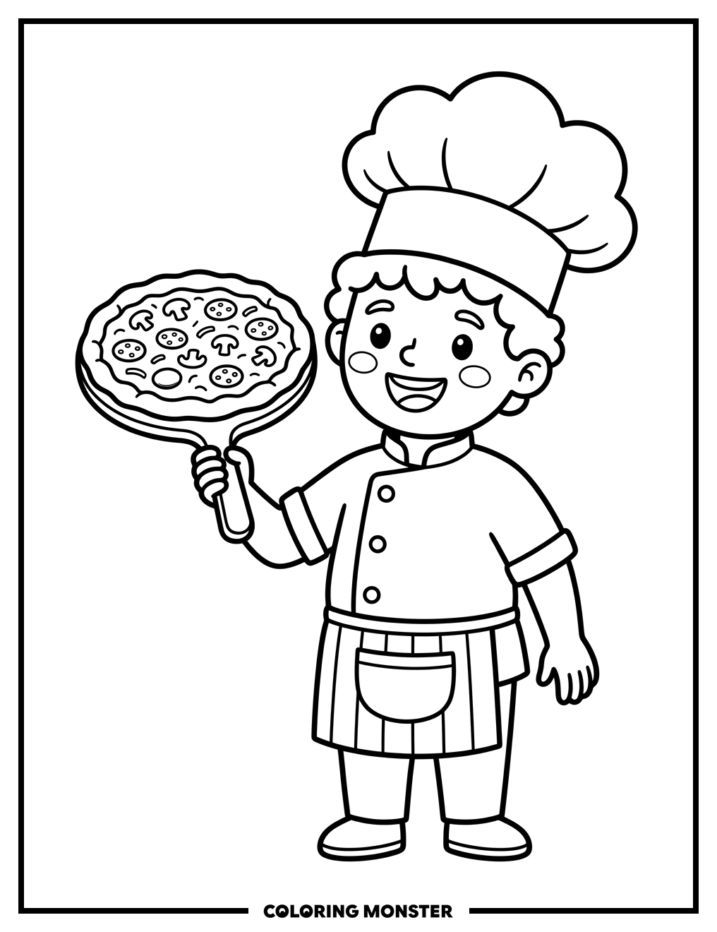 Chef Holding A Pizza Coloring Page