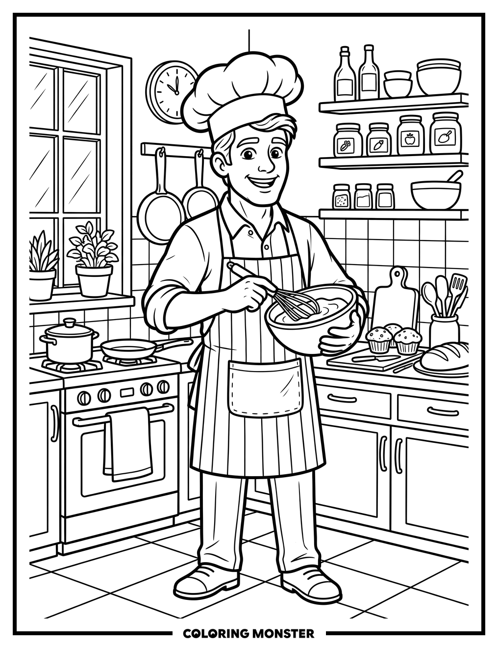 Chef Paul Baking in the Kitchen Coloring Page