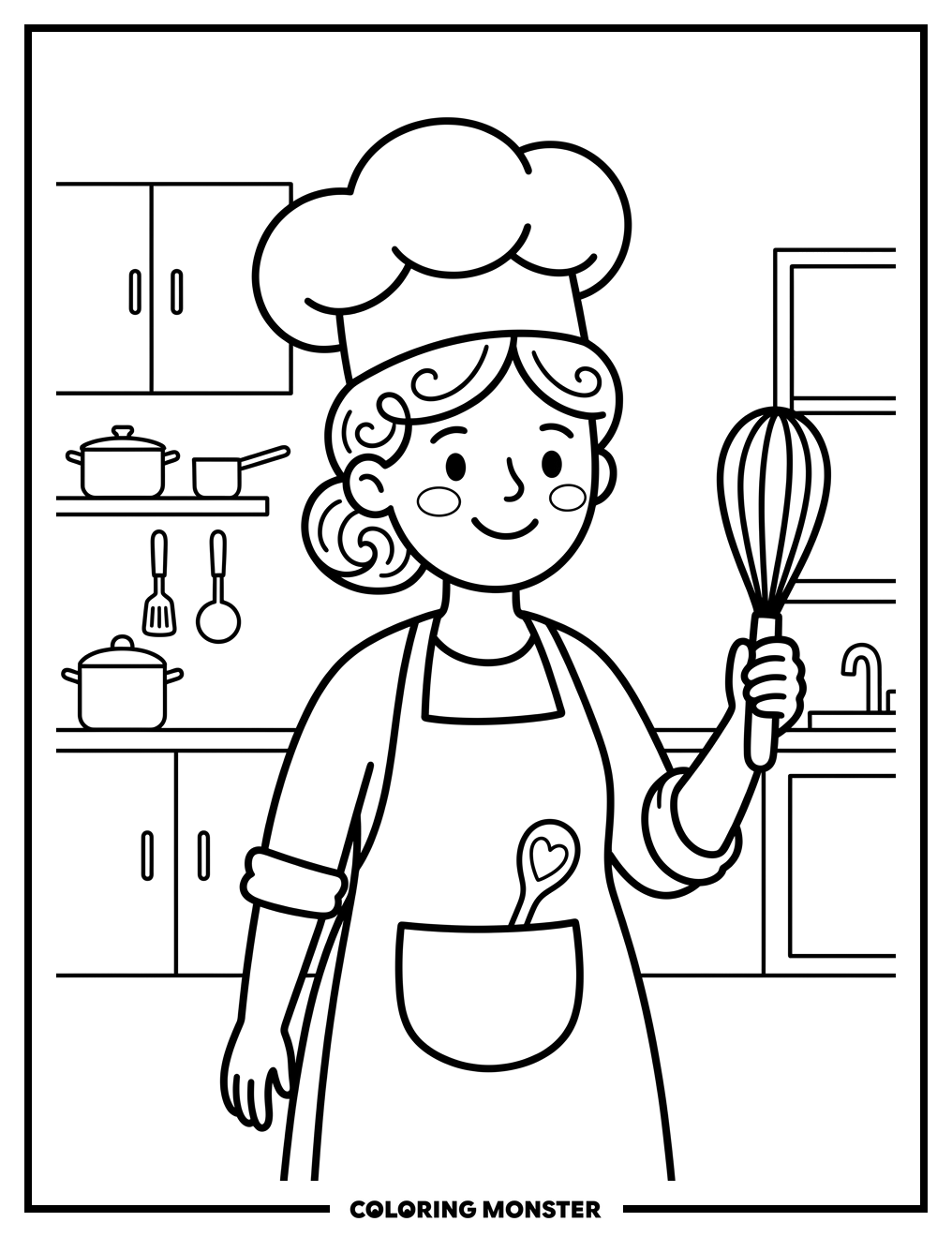 Chef Tia Pepa With Whisk Coloring Page