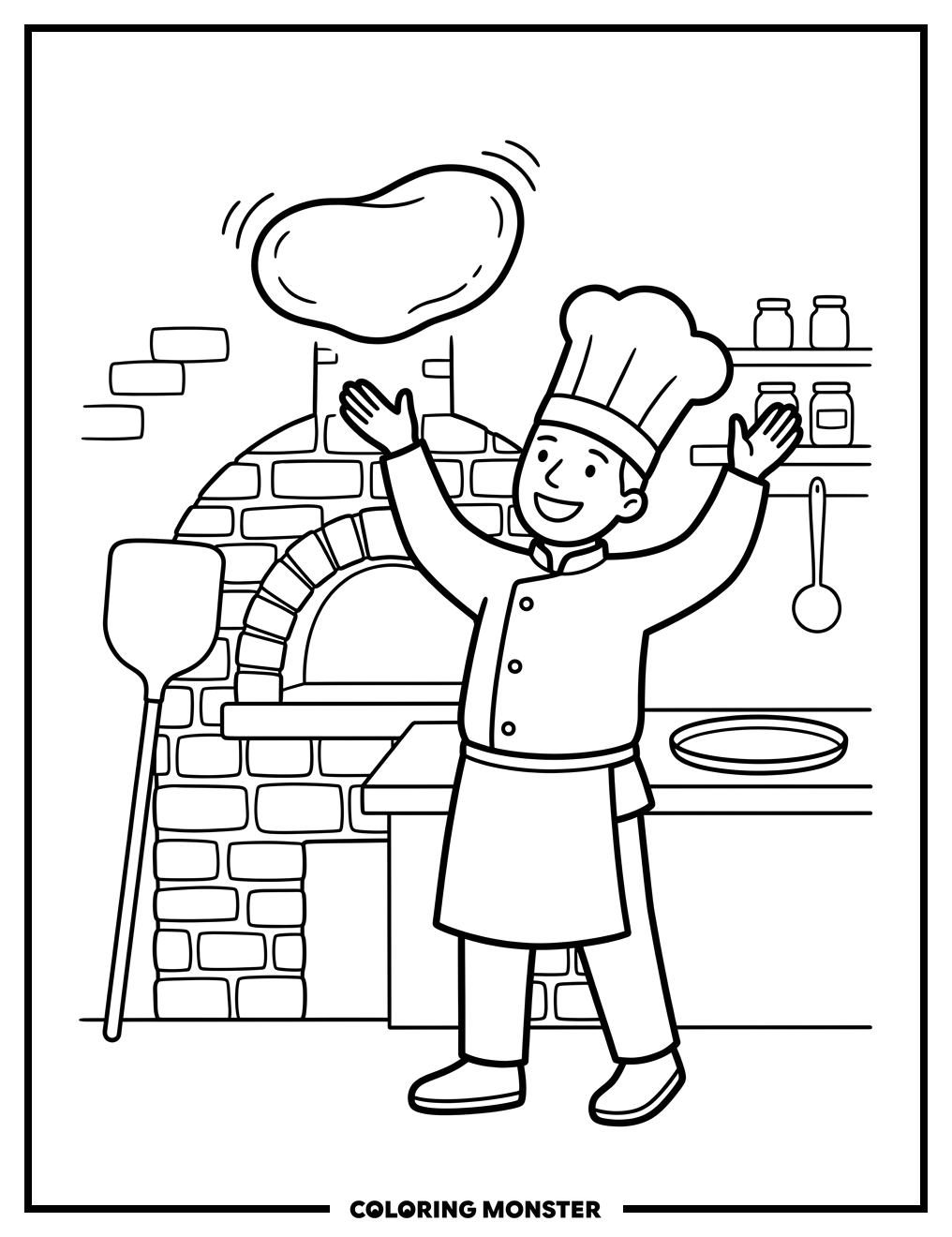 Chef Tossing Pizza Dough Coloring Page