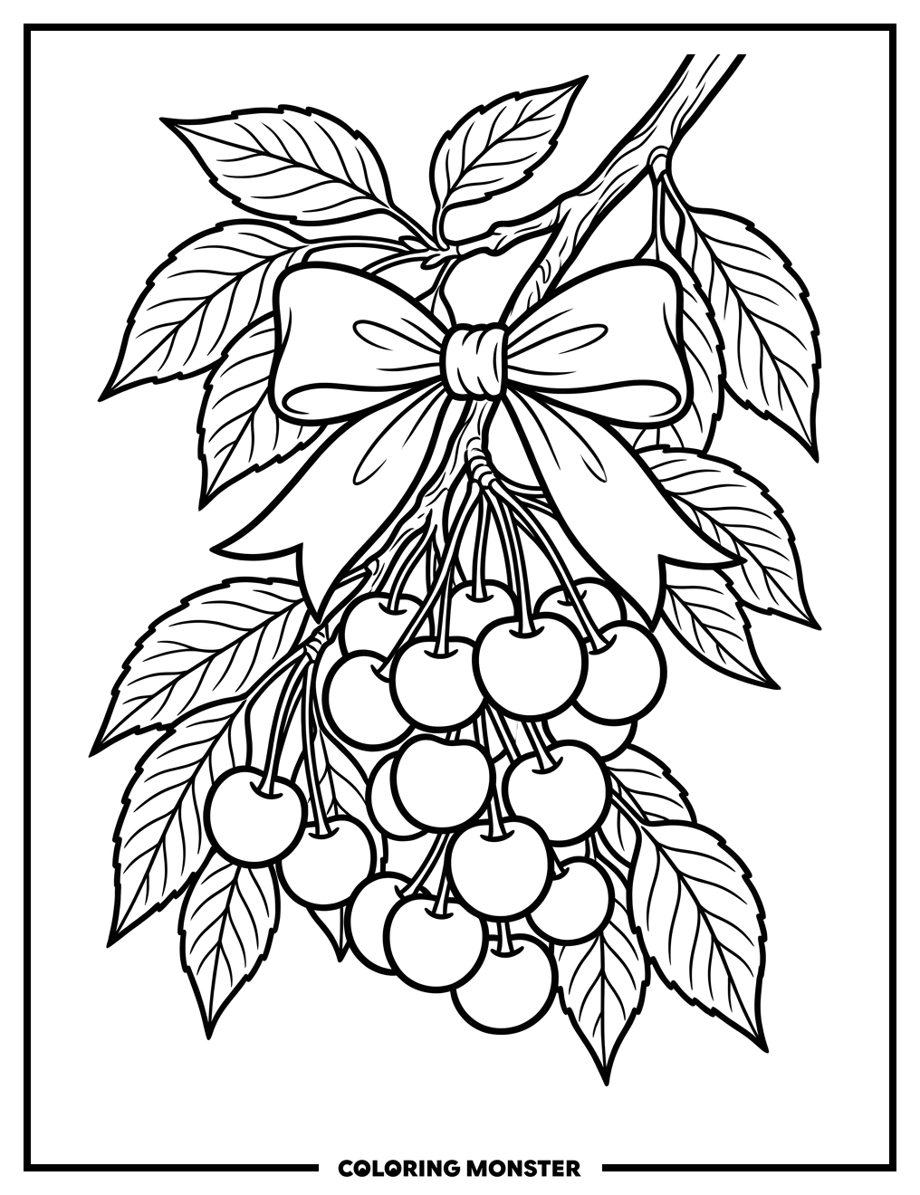 Cherries With A Satin Bow Coloring Page