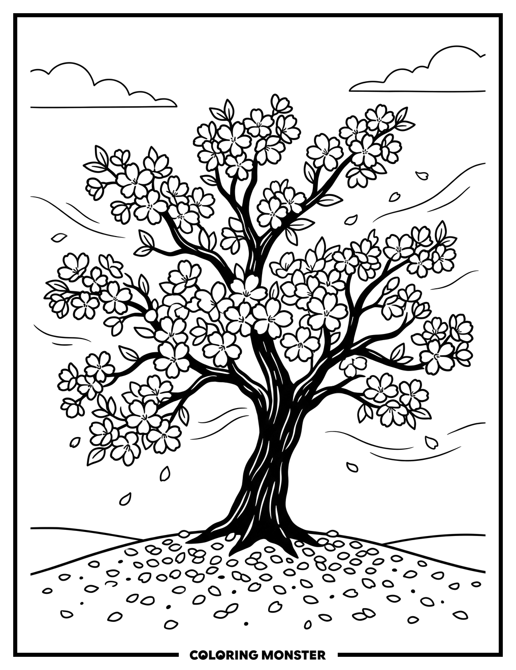 Cherry Tree in Bloom Coloring Page