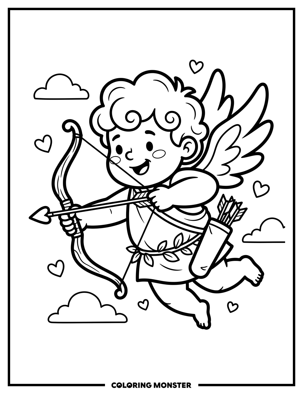 Cherubic Cupid Aiming Bow Coloring Page