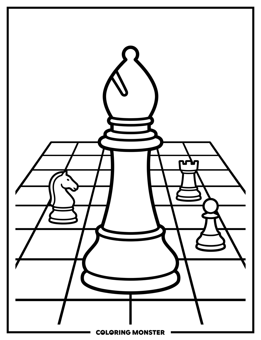 Chess Bishop on Board Coloring Page
