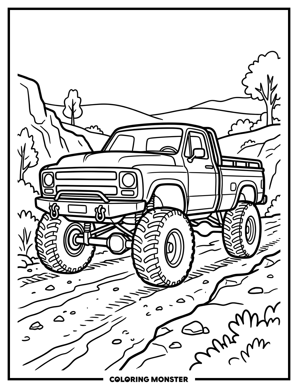 Chevrolet Pickup Truck on Dirt Road Coloring Page