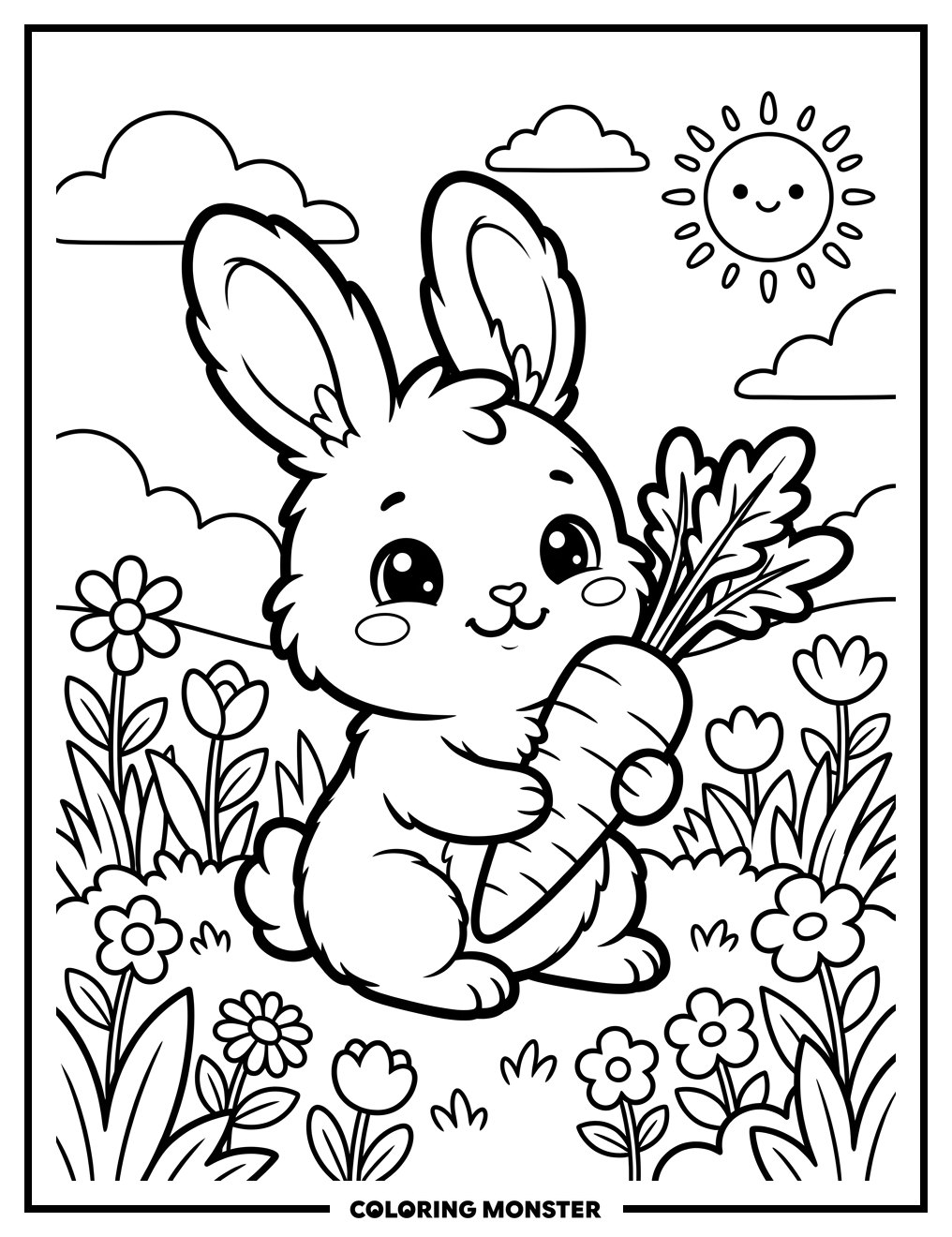 Chibi Bunny With Carrot Coloring Page