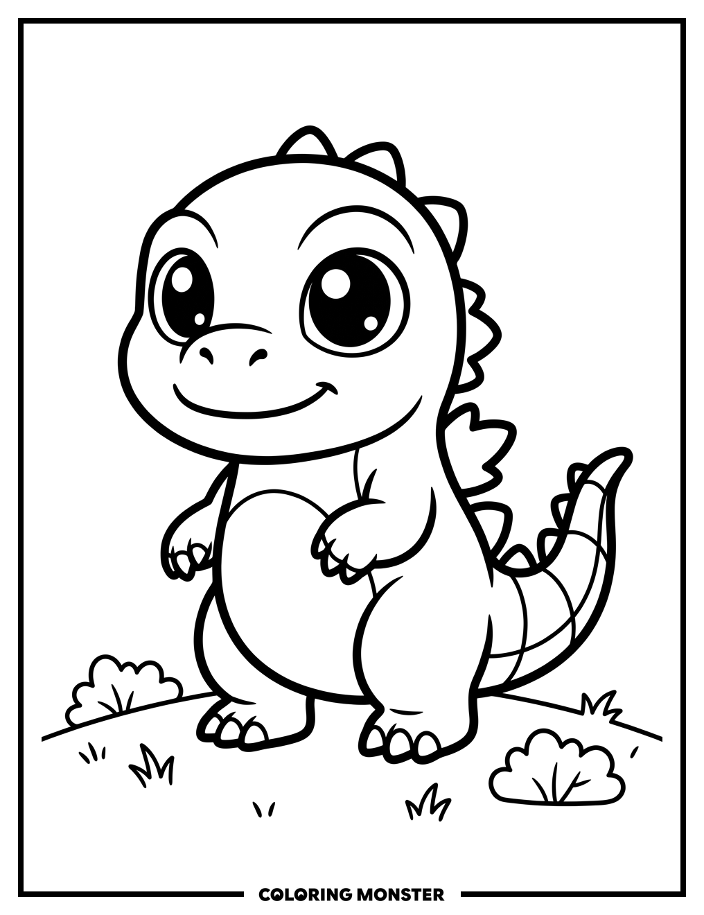Chibi Godzilla on a Hill Coloring Page