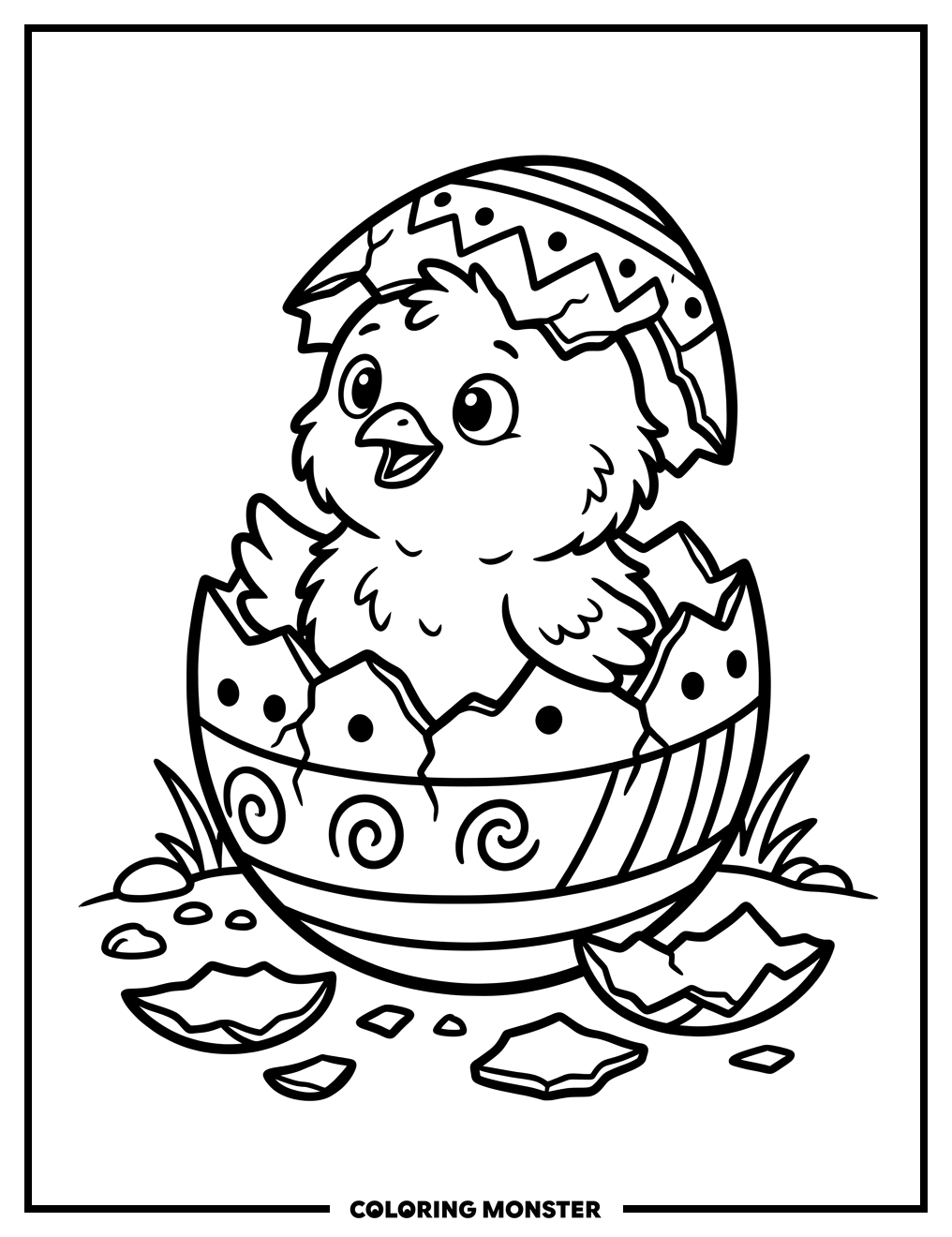 Chick Emerging From Easter Egg Coloring Page