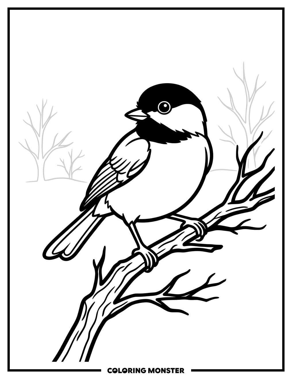 Chickadee on a Branch Coloring Page