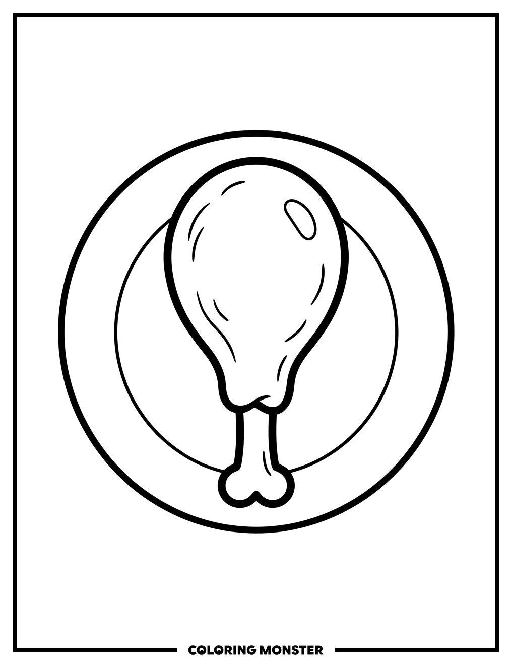 Chicken Drumstick on a Plate Coloring Page
