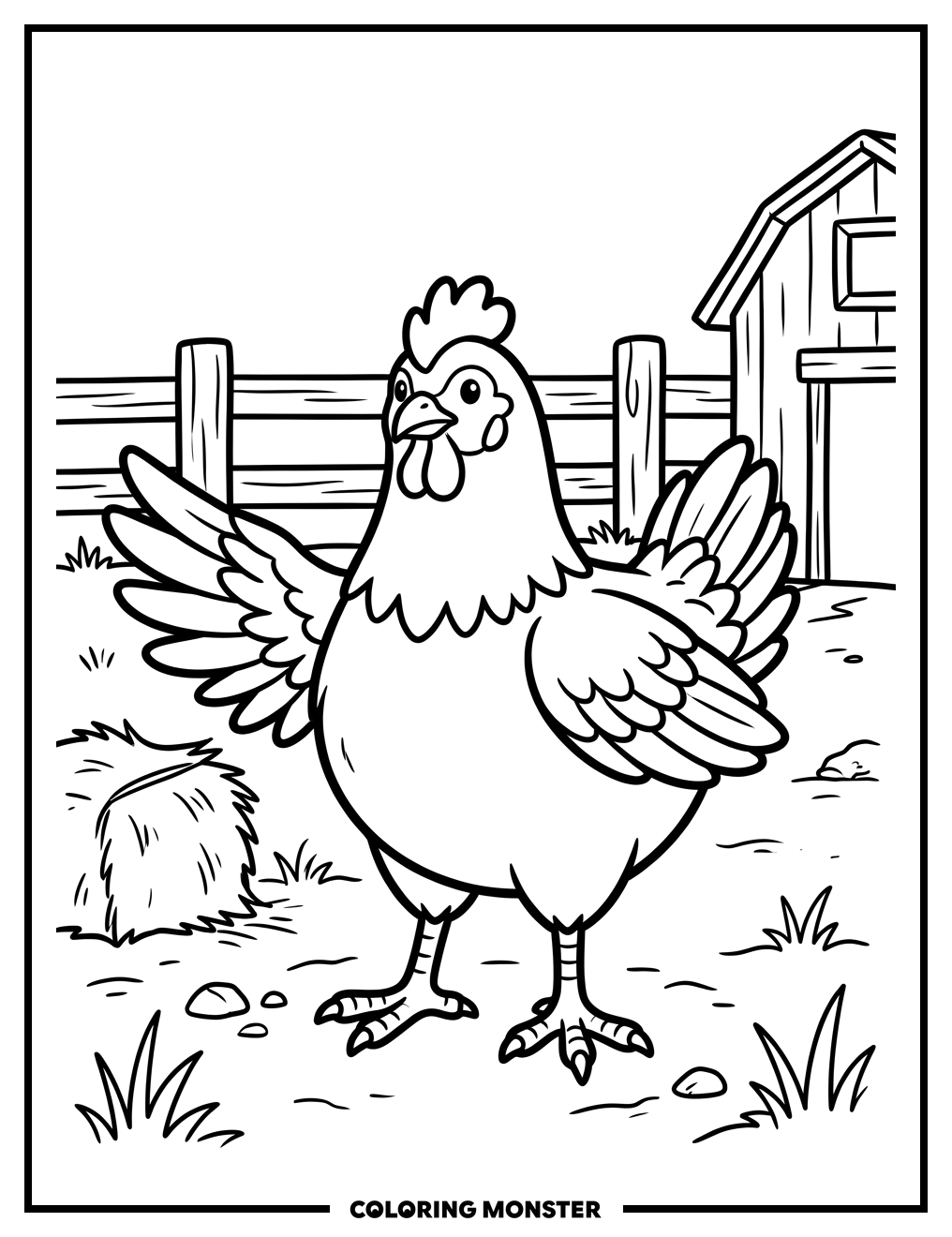 Chicken In The Farmyard Coloring Page