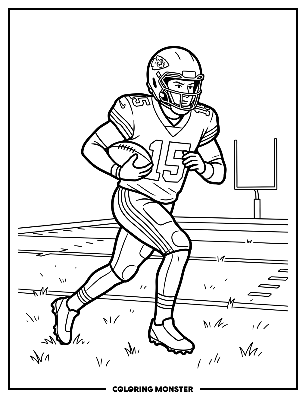 Chiefs Player Rushing With Football Coloring Page