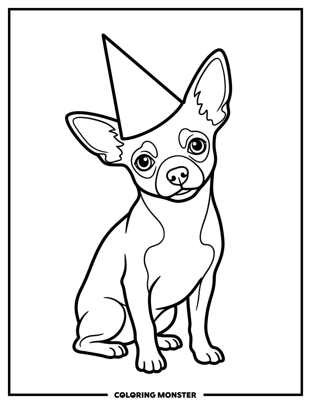 Chihuahua Dog Wearing a Party Hat Coloring Page