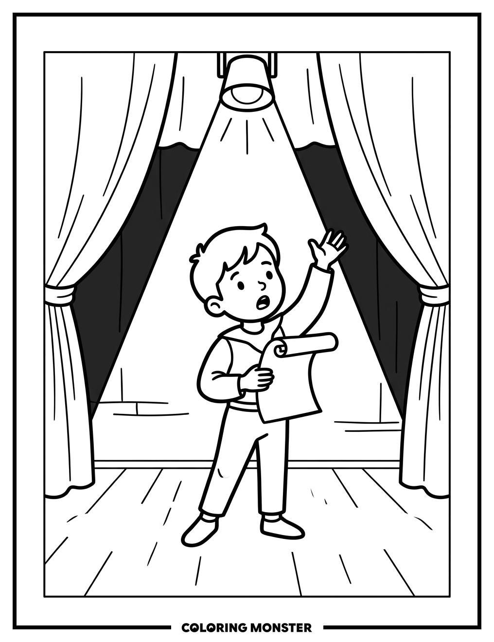 Child Actor on Stage Coloring Page