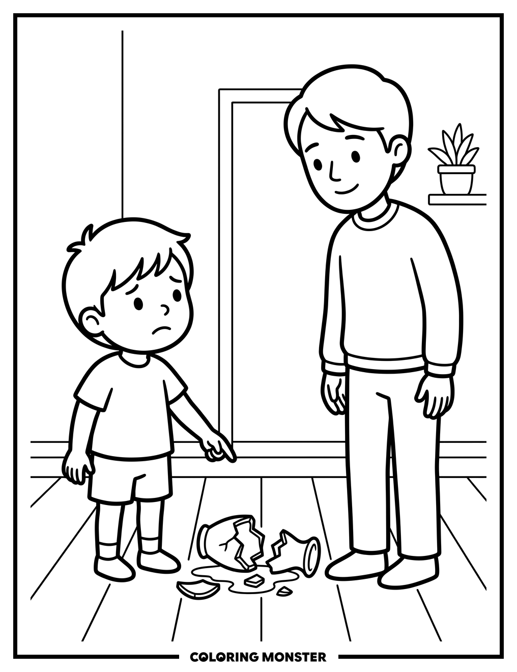 Child Admits Breaking Vase Coloring Page