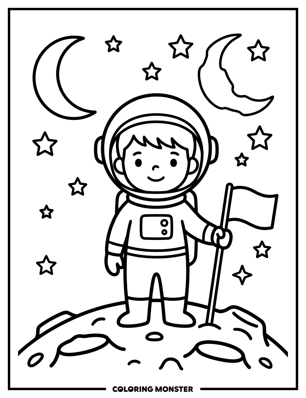 Child Astronaut on the Moon Coloring Page