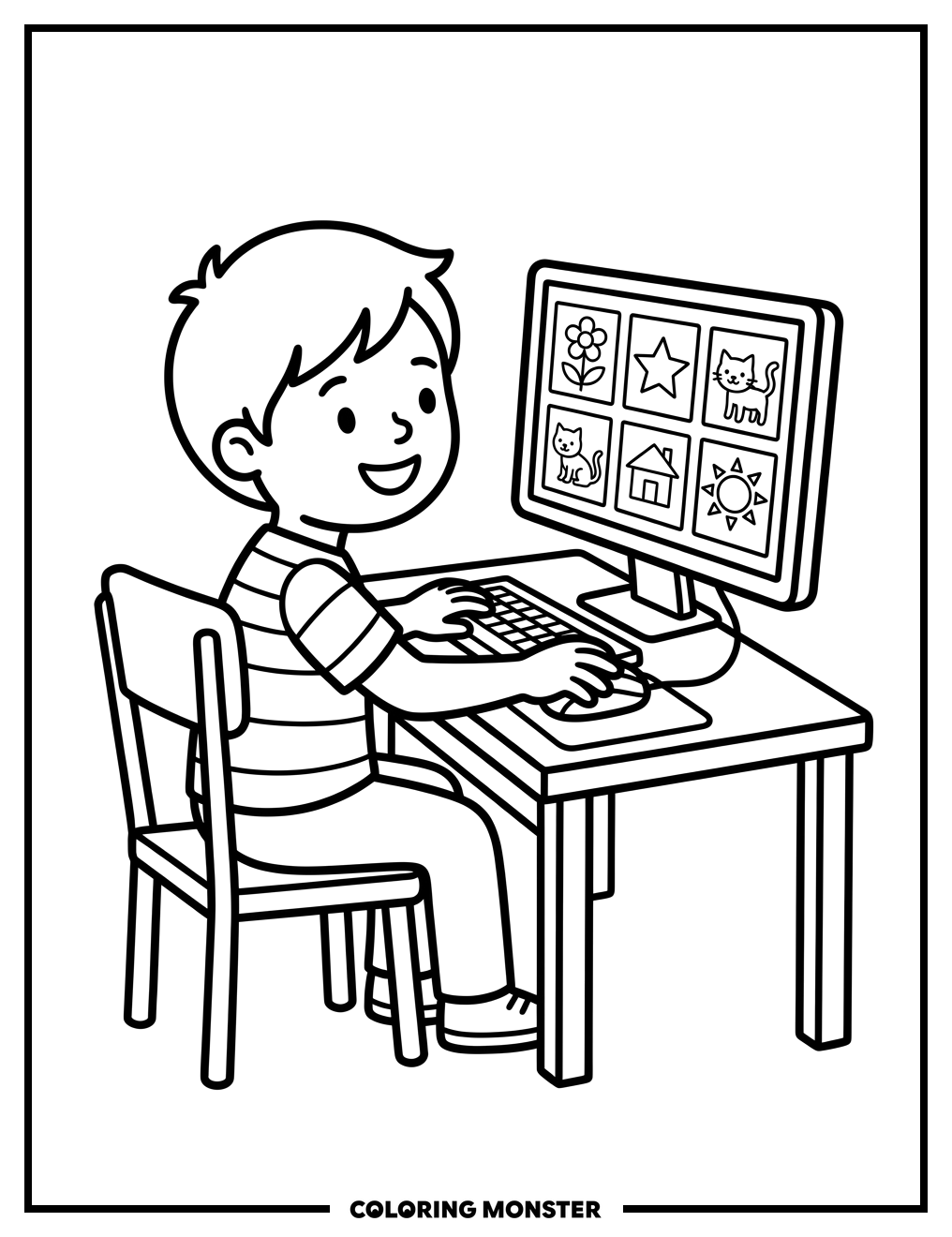 Child At Computer Exploring Art Coloring Page