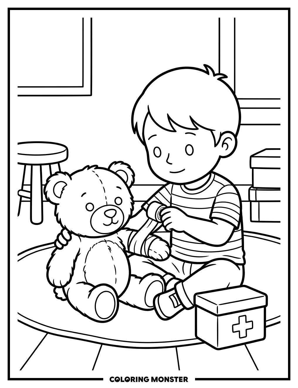 Child Bandages Teddy Bear Coloring Page