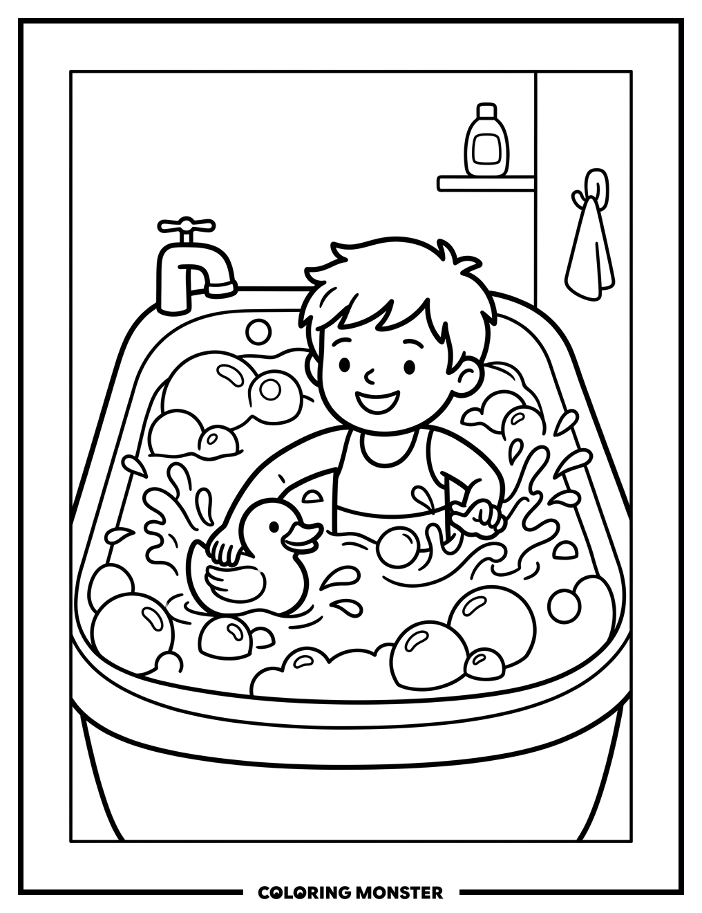 Child Bath Time Fun Coloring Page