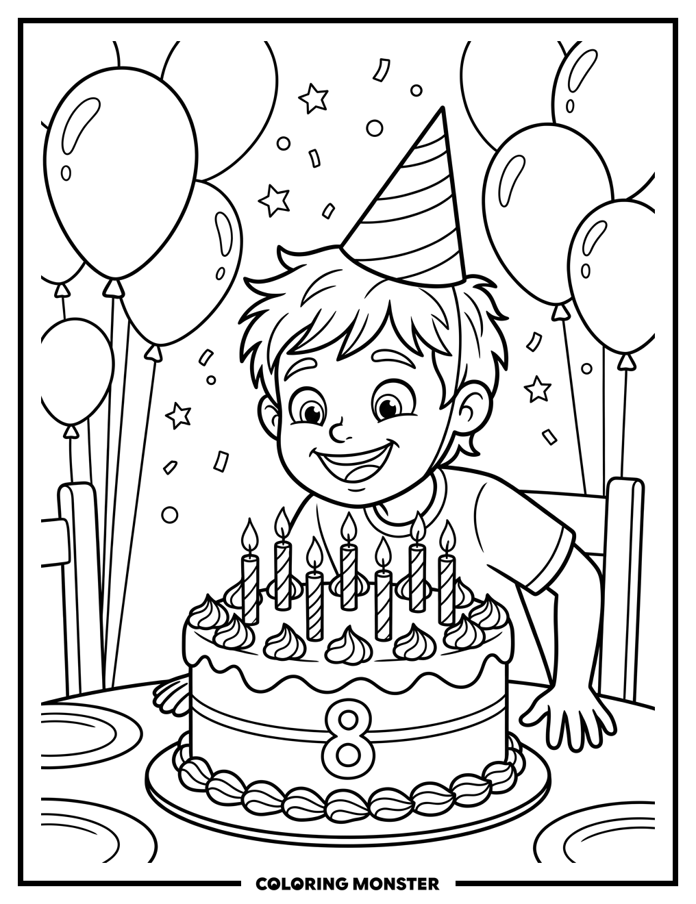 Child Blowing Out Birthday Candles Coloring Page