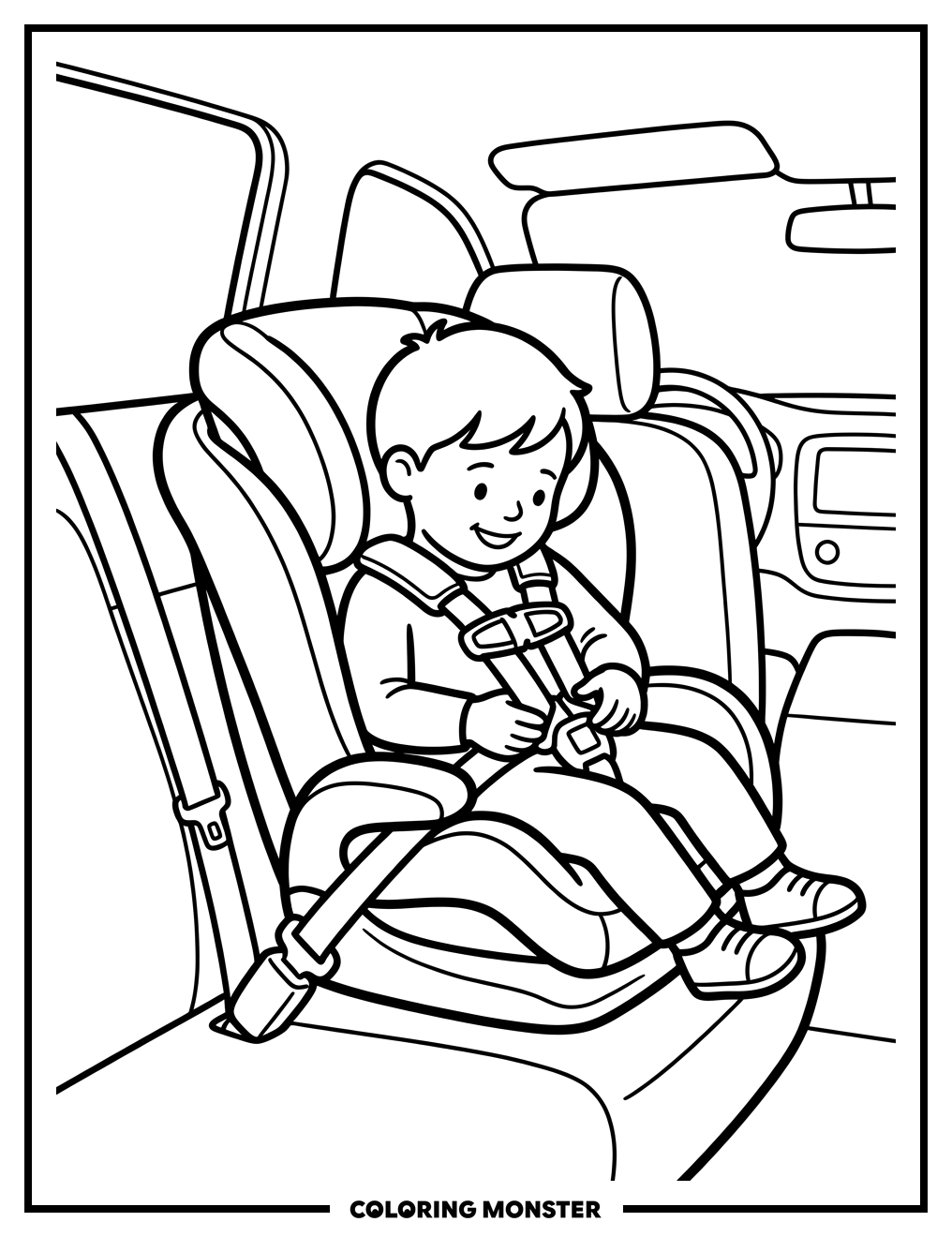 Child Buckling Into Car Seat Coloring Page